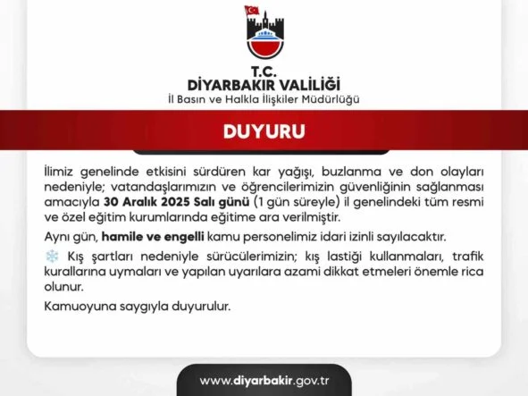 DİYARBAKIR’DA OKULLAR YARIN DA TATİL EDİLDİ