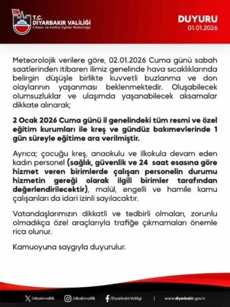DİYARBAKIR’DA OKULLAR 1 GÜN TATİL EDİLDİ