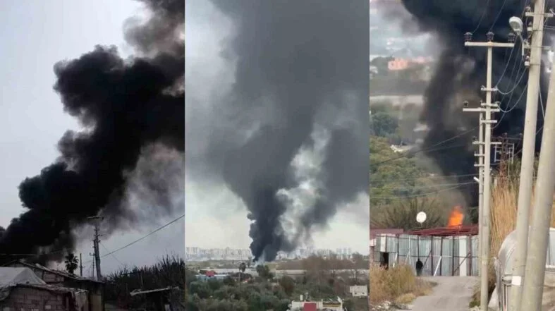 HURDALIKTA ÇIKAN YANGIN GÖKYÜZÜNÜ KARA DUMANLA KAPLADI