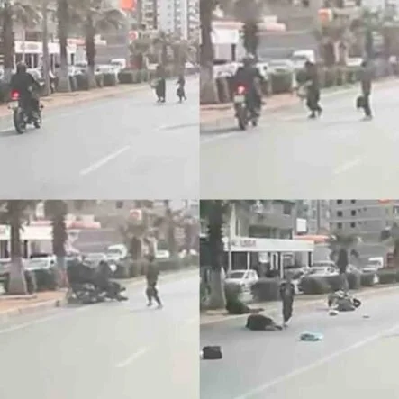 MOTOSİKLET YAYAYA ÇARPTI, O ANLAR ARAÇ KAMERASINA YANSIDI: 2 YARALI